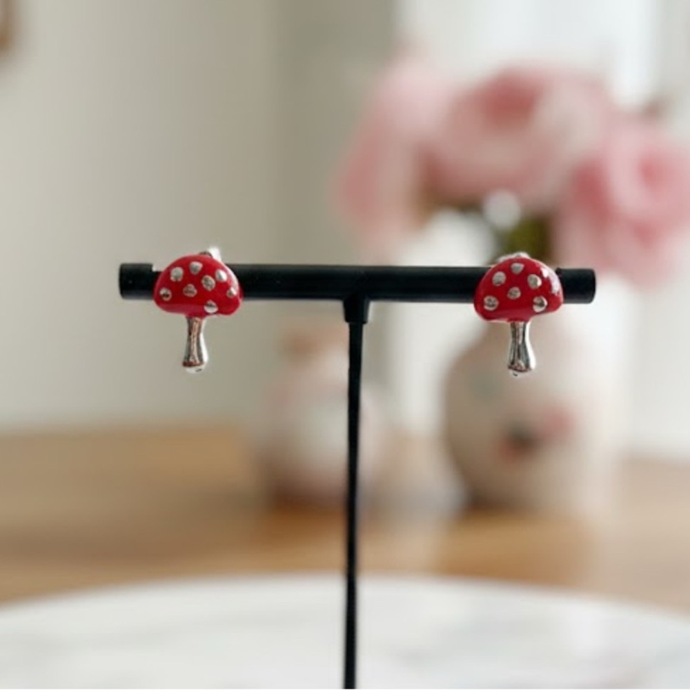 Red Mushroom Stud Earrings
